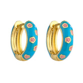 Jane Blue Enamel Hoop Earrings with Pink Flowers